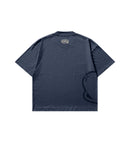 Navy blue t-shirt with a beige club cosmos logo on the upper neck area and design on the back against a white background
