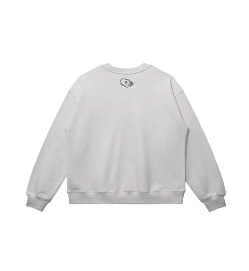 Gray sweatshirt with a small Club Cosmo's logo on the back against a white background.