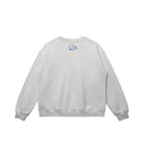 Gray sweatshirt with a small blue Club Cosmo's logo on the back against a white background.