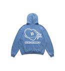 Blue hoodie with a white Club Cosmo's logo graphic and text on the back against a white background.