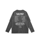 Gray long-sleeve shirt with 'Club Cosmo's World Tour' text on a white background.